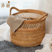 异丽 越南藤脏衣篓衣服收纳筐脏衣篮家用脏衣筐收纳桶织洗衣篮 镂空中号(带内衬) 35*35*33cm