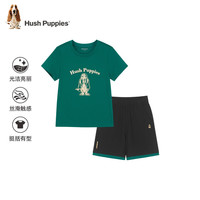 暇步士（Hush Puppies）【云柔棉】童装儿童男女大童夏季蒸呢舒适时尚青春套装 松叶绿 160 cm