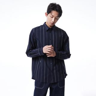 秋季男潮流通勤上班日常休闲长袖衬衣翻领百搭舒适条纹衬衫男装