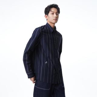 秋季男潮流通勤上班日常休闲长袖衬衣翻领百搭舒适条纹衬衫男装