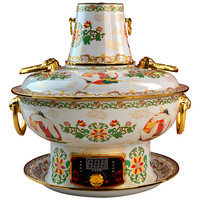 隆顺铜艺新景泰蓝铜火锅紫铜插电珐琅火锅涮羊肉火锅锅具 鸳鸯锅【8-10人】白底飞鹤 36cm