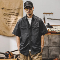 后探美式潮牌工装纯棉短袖衬衫男夏季新款宽松男士五分袖衬衣外套男装