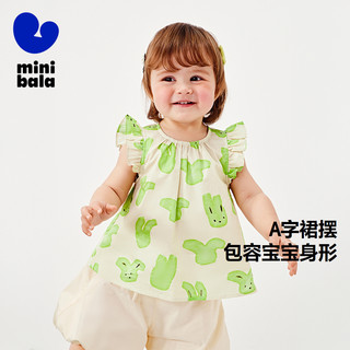 迷你巴拉巴拉女童短袖衬衫纯棉夏宝宝甜美透气婴儿亲肤飞袖上衣 咖绿色调00354