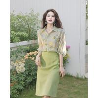 夏日盐系轻熟气质套装女时尚碎花半袖衬衫性感包臀半身裙（分开拍