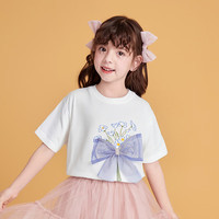 笛莎（DEESHA）童装儿童女童T恤2025夏季新款女宝女孩甜美网纱蝴蝶结短袖上衣