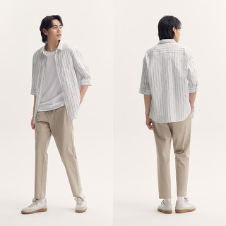 森马（Semir）中袖衬衫男条纹休闲衬衣外套微皱肌理感上衣夏季男装落肩松弛