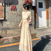 ETLK夏季新款优雅女神范连衣裙女小个子气质茶歇法式长裙度假碎花裙子 高端定制 建议90-99斤