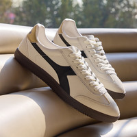 「T头鞋」diadora迪亚多纳男女牛皮革板鞋经典德训鞋Saunter OG 冰山白/锆石黑/砂金N0376 45