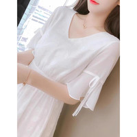 燕浔法式白色雪纺连衣裙夏小清新高级感气质小个子显高裙子超仙 白色 L -105-115斤拍