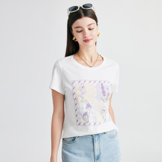 帕罗 短袖印花t恤春夏桑蚕丝圆领百搭打底衫