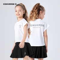 Converse匡威童装女童套装2025夏季运动两件套网球服短袖半身裙休闲潮 纯白色 140 /64 【身高128-140cm】