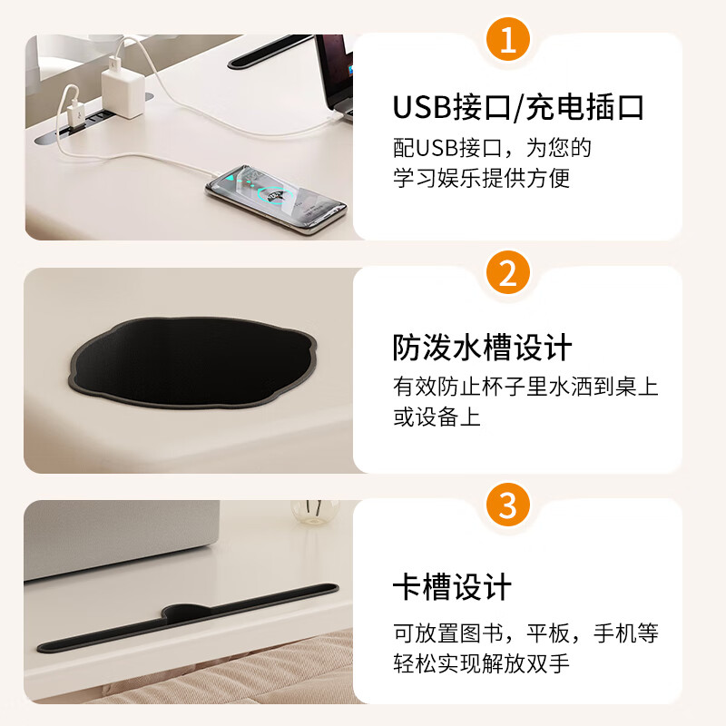 易漫床边桌气动升降桌侧边电脑桌可移动站立式小桌茶几床上饭桌护理桌 升降折叠+USB/80*40cm-暖白色