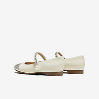 百思图2025秋季复古法式小香风玛丽珍鞋粗跟女单鞋W6605CQ5 米色/银色 38