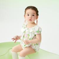 纯棉新中式国风婴幼衣服宝宝连体衣女童外出哈衣爬服2024夏装