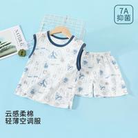 青蛙王子 FROG PRINCE儿童纯棉宽松背心套装夏季清凉网眼休闲男女宝衣服短裤7A抑菌