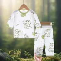 【提花轻薄】 婴儿衣服夏季套装薄款纯棉七分套装空调服家居服潮
