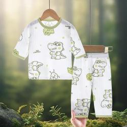 DUOXILUK 婴儿衣服夏季套装薄款纯棉七分套装空调服家居服潮
