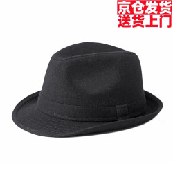 织姬 绅士帽子男英伦风复古简约纯色羊毛呢礼帽男士休闲爵士帽保暖复古 黑色 L