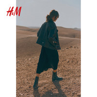 H&M女装连衣裙2025年新款气质腰部系带衬衫式印花短袖中长裙1217576 图案  160/88