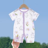 【提花清凉】新生儿连体衣夏季短袖薄款哈衣宝宝纯棉爬服可爱哈衣