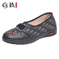 维致 鞋春季浅口鞋一脚蹬圆头绣花鞋中老年软底单鞋女鞋 36