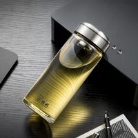 单层玻璃杯男大容量水杯简约户外便携带滤网商务茶杯透明杯子