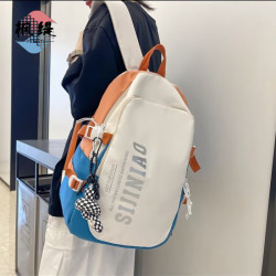枫缇 FONDEE 女双肩包 男背包 初高中大学生 大容量 韩版时尚休闲 防泼水电脑包 桔配深蓝