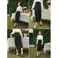 Olrain欧芮儿新中式半身裙女装轻国风系带提花高腰开衩半裙子