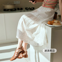 Olrain欧芮儿法式白色蛋糕裙半身裙女装高腰花边刺绣半裙长裙 米白色 S