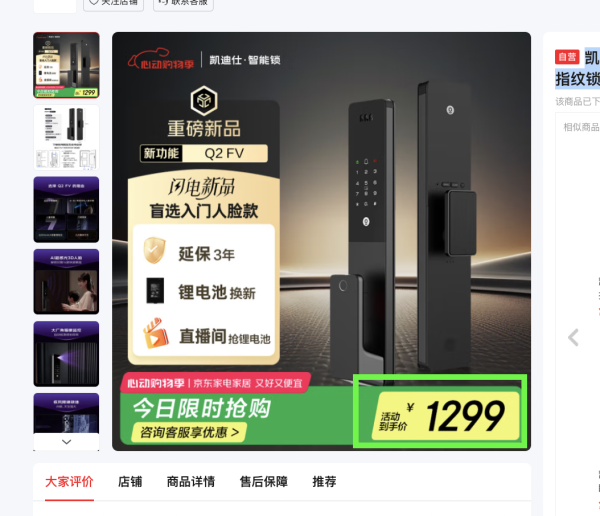 凯迪仕 kaadas Q2 FVP 猫眼大屏人脸识别智能锁