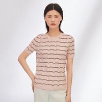 女装条纹镂空短袖针织衫套头T恤女T