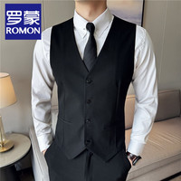 罗蒙(ROMON)马甲男春秋男装伴郎服兄弟装男士正装套装四季修身马甲西裤两件套 黑色【单马甲】 XL(52)