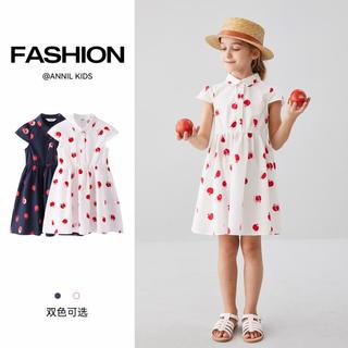 安奈儿 Annil【纯棉】童装女童短袖连衣裙2025夏满印POLO领衬衫裙