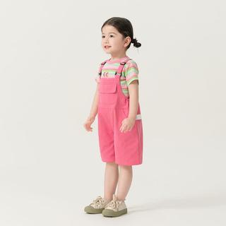 insbobo 女童背带裤两件套 条纹+粉色 130