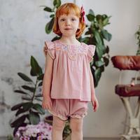 HAPPYOLOGY 儿童绣花女童镂空春夏宝宝洋气小花边飞袖套装