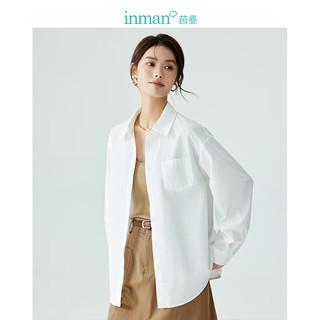 茵曼（INMAN）通勤百搭长袖白衬衫女2025春季法式气质宽松别致开衫衬衣 白色 XL