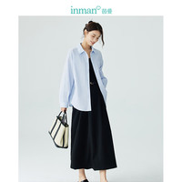 茵曼(INMAN)通勤百搭长袖白衬衫女2025春季法式气质宽松别致开衫衬衣 浅水蓝 M