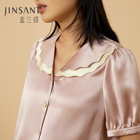 金三塔真丝睡衣女春夏短袖短裤套装桑丝娃娃领外穿家居服女士丝绸睡衣 玫瑰香水色0266 XL