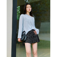 茵曼甜美碎花蛋糕短裙2025夏季女装淡人穿搭显瘦a字半身裙 黑底白花 L
