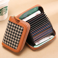 蒙伯斯 MENBOSON 卡包女士小巧超薄精致高档多卡位大容量零钱包新款千鸟格钱包卡包 棕色千鸟格