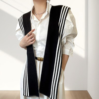 圣纺源 女士黑白条纹针织小披肩