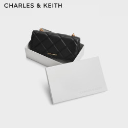 CHARLES & KEITH CHARLES&KEITH菱格链条小方钱包包女包CK6-10680924 Black黑色 XS