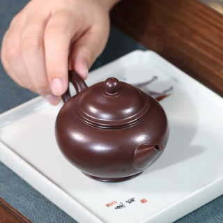 月壶茗清宜兴小容量紫砂壶纯手工功夫斗茶小茶壶原矿紫茄泥水平壶150cc 水平壶