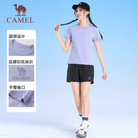 骆驼（CAMEL）速干运动T恤女薄透气跑步短袖上衣 J25BAXLN030 淡雅紫 S 【女】N030，淡雅紫