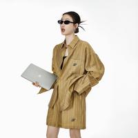 ICH MODE美式慵懒衬衫女款2025年新款开春上衣复古条纹休闲套装男 上衣