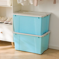 清野の木塑料收纳箱加厚衣物整理箱玩具零食储物箱搬家箱打包箱子书箱 【56L蓝色】有滑轮 超值购三只装