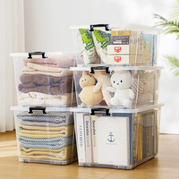 清野の木塑料收纳箱加厚衣物整理箱玩具零食储物箱搬家箱打包箱子书箱 【36L透明】有滑轮 随心购单只装