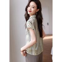 【简约印花衬衫】夏季款时尚气质百搭翻领连肩袖女衬衫