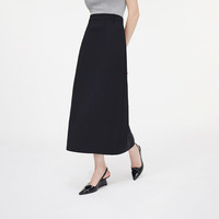 范思蓝恩秋季气质显瘦直筒半身裙女秋2024后中开叉拼接高腰长裙通勤 米色 M