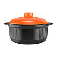 康舒砂锅炖锅家用燃气耐高温陶瓷煲汤锅干烧不裂煤气灶煲仔饭汤煲沙锅 康舒黑千叶橙盖砂锅2-4人用 2.3L